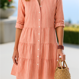 エスター™ | エレガントなストライプのシャツドレス（長袖）