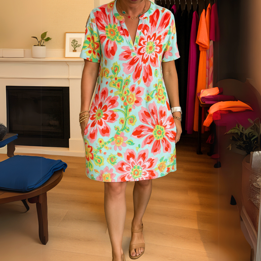 リゼット™ Vネックプリントドレス