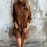 ノラ™ | シンプルなブラウスとショートパンツのカジュアルセット