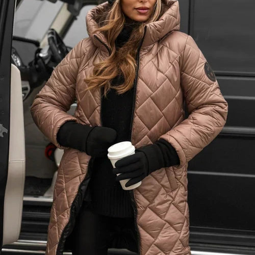 アンバー | エレガントなキルティングダウンジャケット（フード付き）