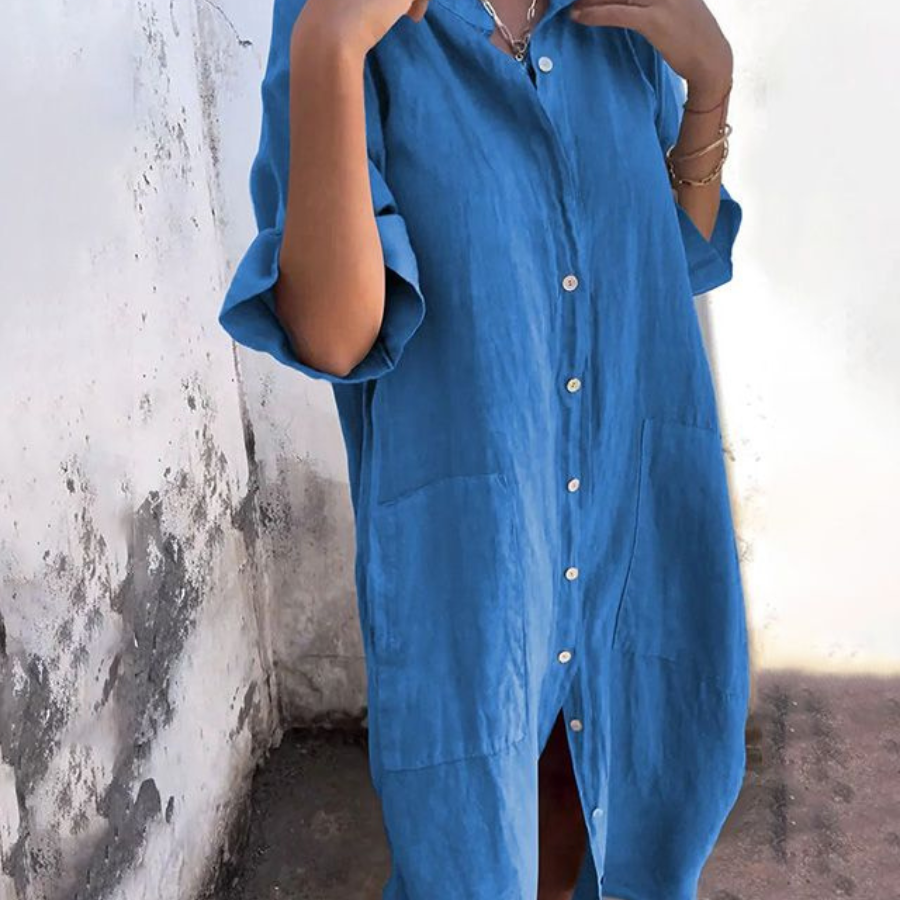 メラニー™ | イビザスタイルのカジュアルシャツドレス（くるぶし丈）