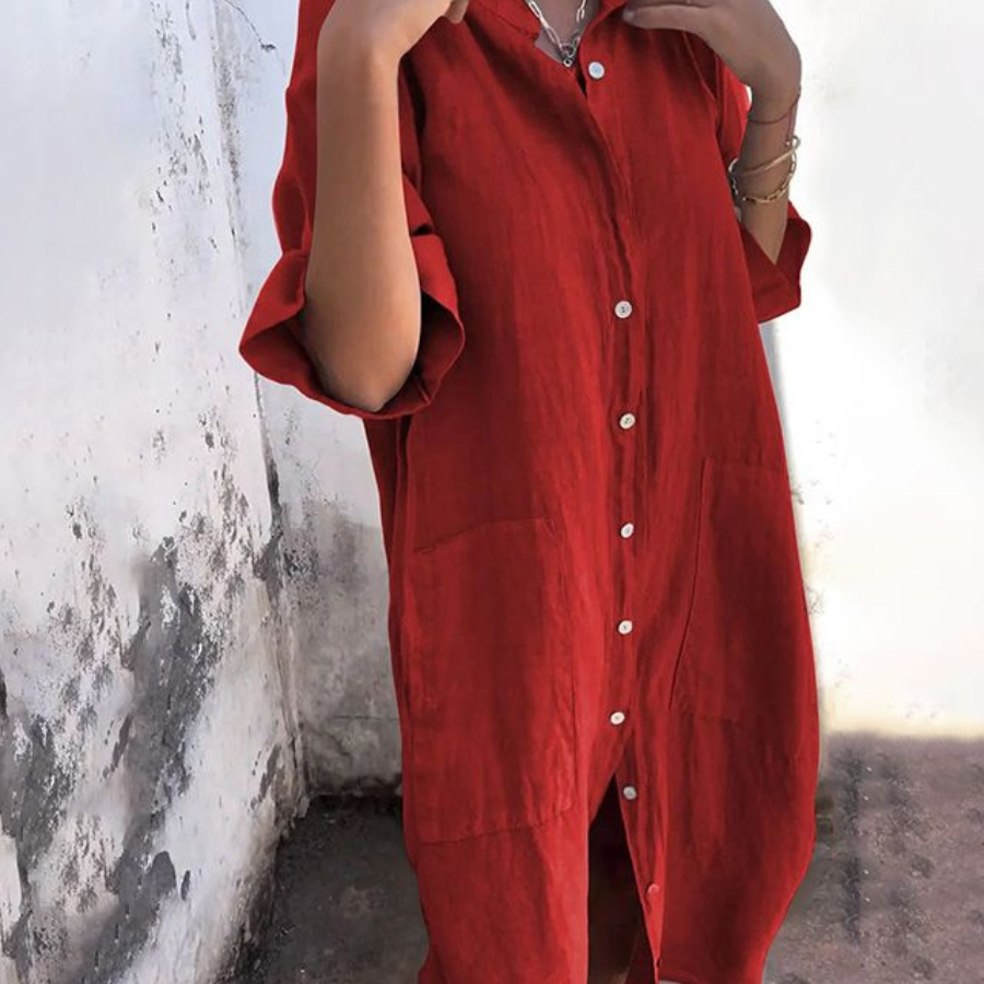 メラニー™ | イビザスタイルのカジュアルシャツドレス（くるぶし丈）