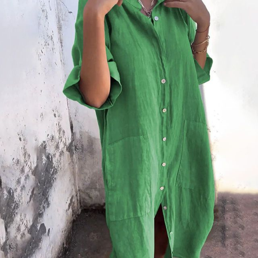 メラニー™ | イビザスタイルのカジュアルシャツドレス（くるぶし丈）