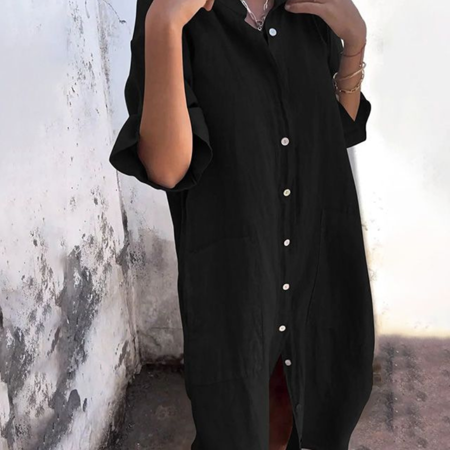 メラニー™ | イビザスタイルのカジュアルシャツドレス（くるぶし丈）