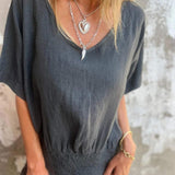 マリー™ | Vネックのイビザスタイルカジュアルブラウス