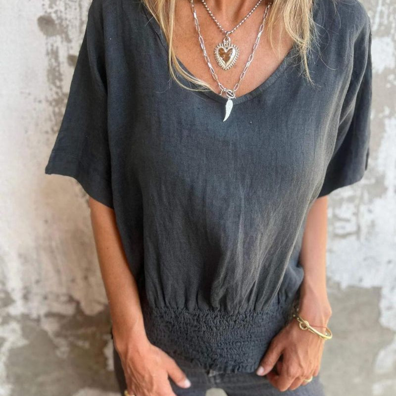 マリー™ | Vネックのイビザスタイルカジュアルブラウス