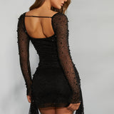 ソフィア™ - エレガントな長袖のパール付きドレス