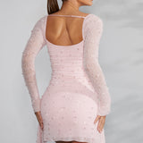 ソフィア™ - エレガントな長袖のパール付きドレス