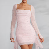 ソフィア™ - エレガントな長袖のパール付きドレス