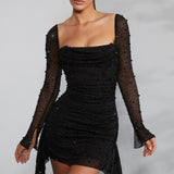 ソフィア™ - エレガントな長袖のパール付きドレス