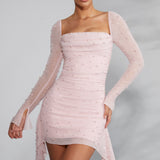 ソフィア™ - エレガントな長袖のパール付きドレス