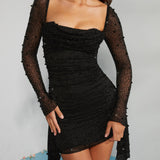 ソフィア™ - エレガントな長袖のパール付きドレス