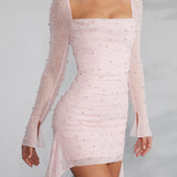 ソフィア™ - エレガントな長袖のパール付きドレス