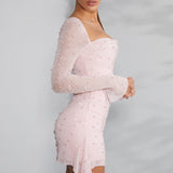 ソフィア™ - エレガントな長袖のパール付きドレス