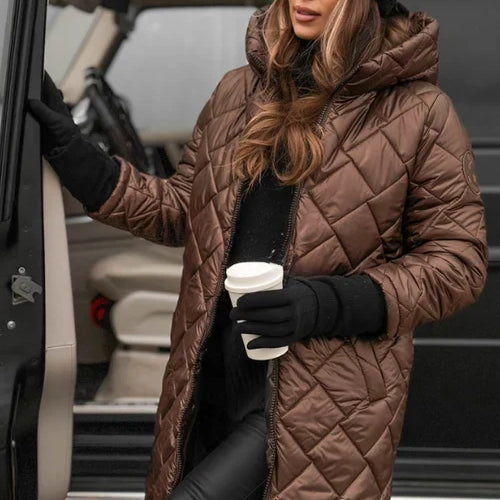 アンバー | エレガントなキルティングダウンジャケット（フード付き）