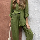 Marjan™ | エレガントな2ピースリネンシャツとパンツセット