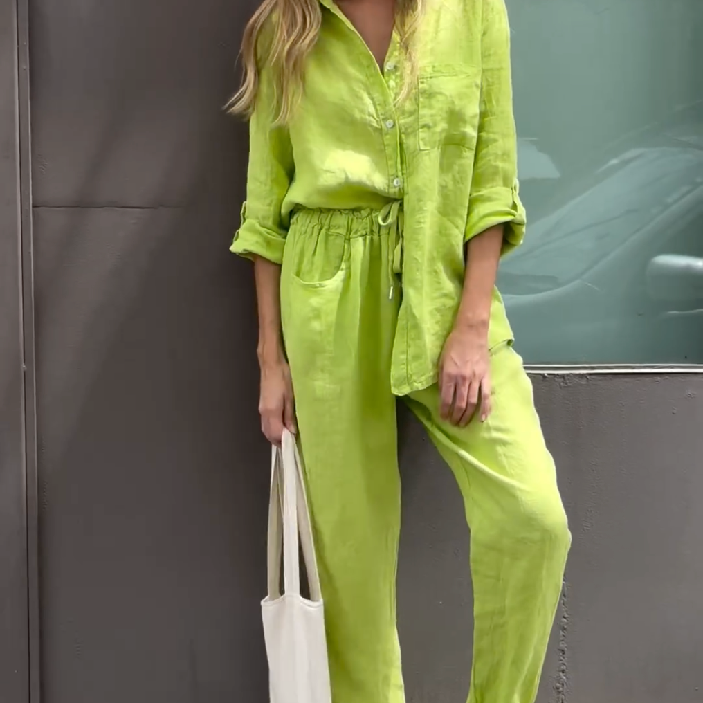 Marjan™ | エレガントな2ピースリネンシャツとパンツセット