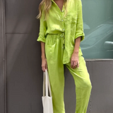 Marjan™ | エレガントな2ピースリネンシャツとパンツセット