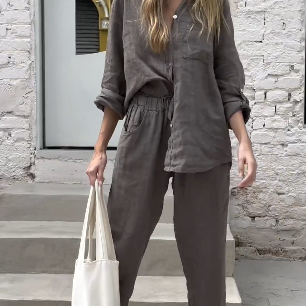 Marjan™ | エレガントな2ピースリネンシャツとパンツセット