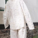 エレガントなスティックパンツセットと長袖ブラウス