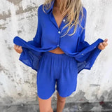 ノラ™ | シンプルなブラウスとショーツのカジュアルセット