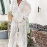 エレガントなスティックパンツセットと長袖ブラウス