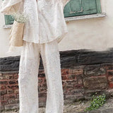 エレガントなスティックパンツセットと長袖ブラウス