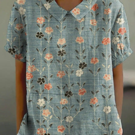 JANE™ | コットンリネンの田園風花柄ブラウス