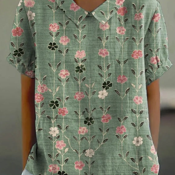 JANE™ | コットンリネンの田園風花柄ブラウス